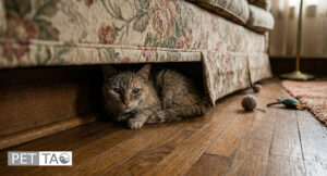 old cat withdrawing hiding under the couch old cat withdrawing hiding under the couch